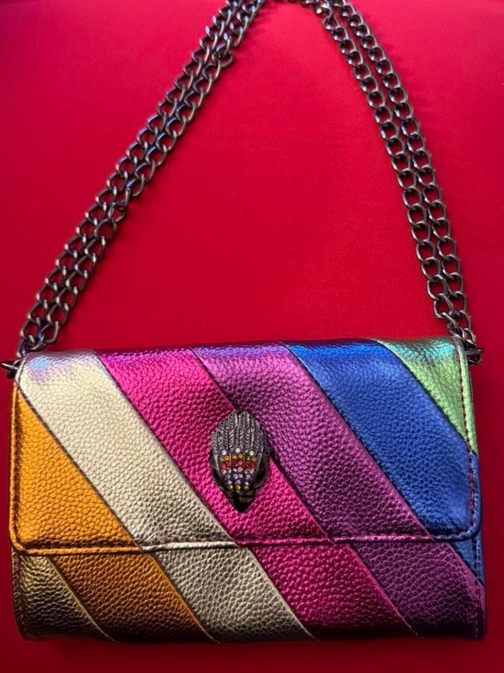 Kurt Geiger Rainbow Diagonal Stripe Chain Shoulder Bag - Multicolor